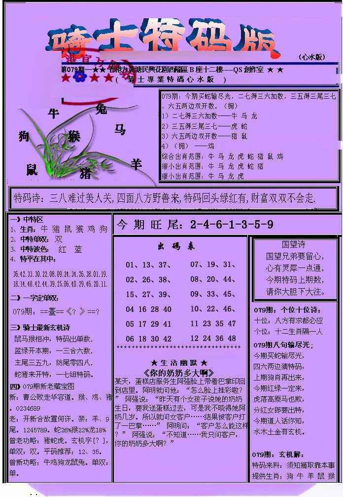 六合彩079期另骑士特码版