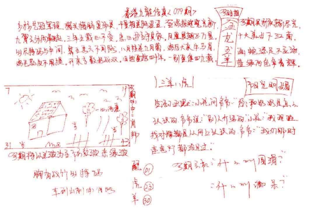 六合彩079期九龙传真(手写)
