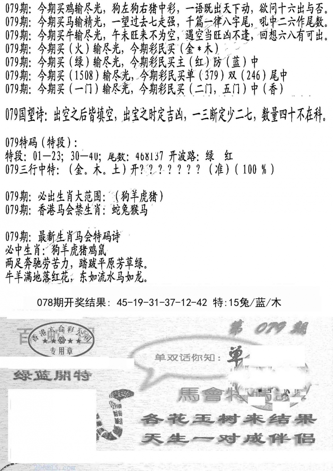 六合彩079期蛇报B