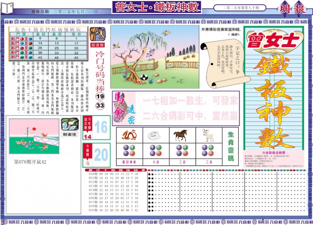 六合彩080期曾女士铁板神数A