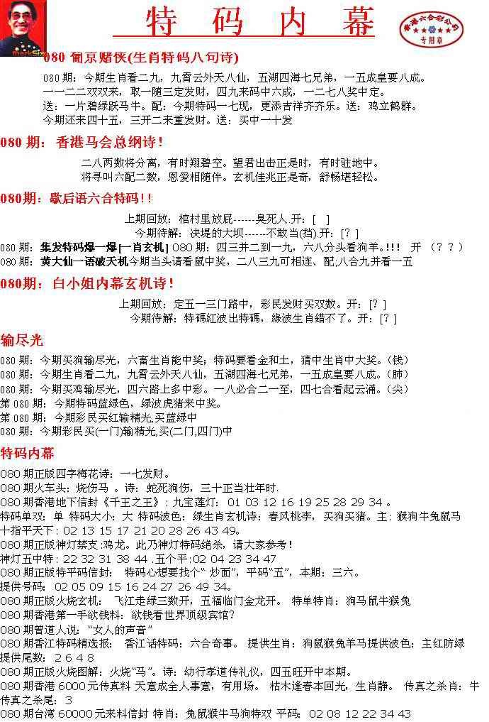 六合彩080期特码内幕A