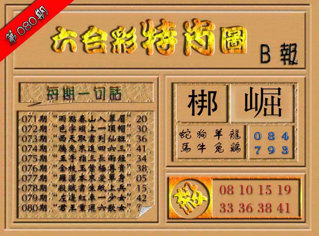 六合彩080期六合彩特肖图（B报）