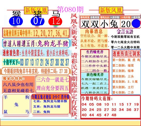 六合彩080期二代凤凰报