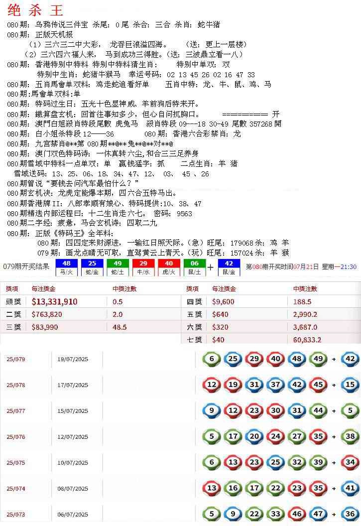 六合彩080期蓝天报B