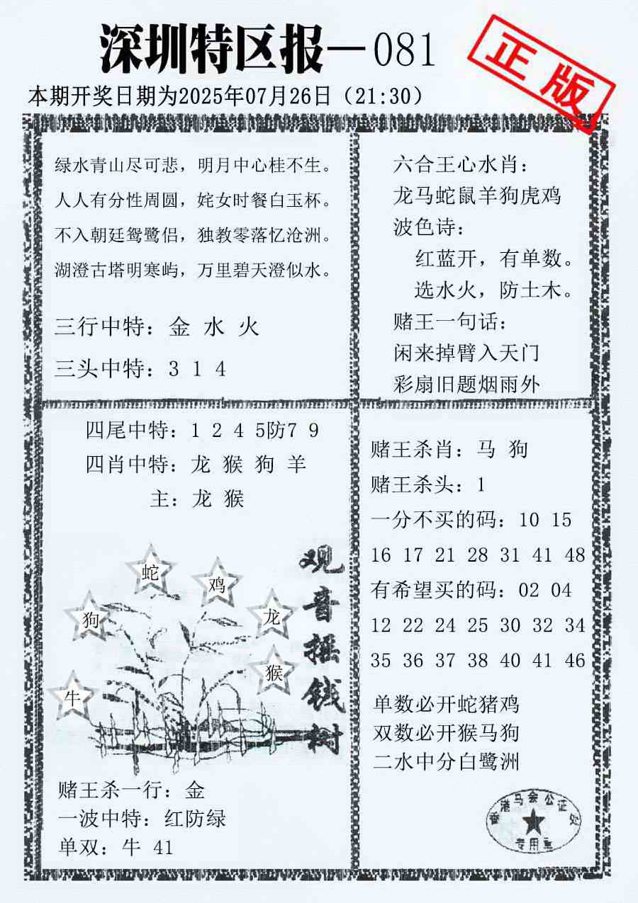 六合彩081期深圳特区报A