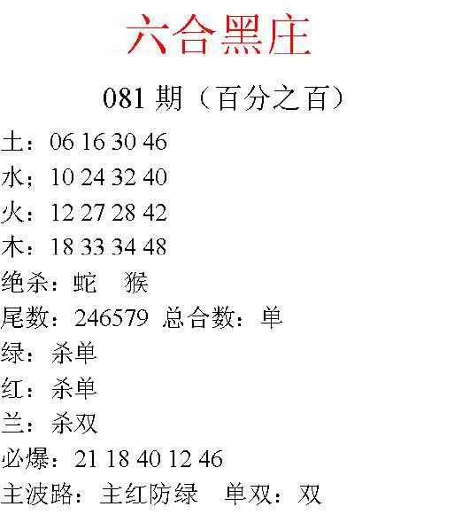六合彩081期六合黑庄