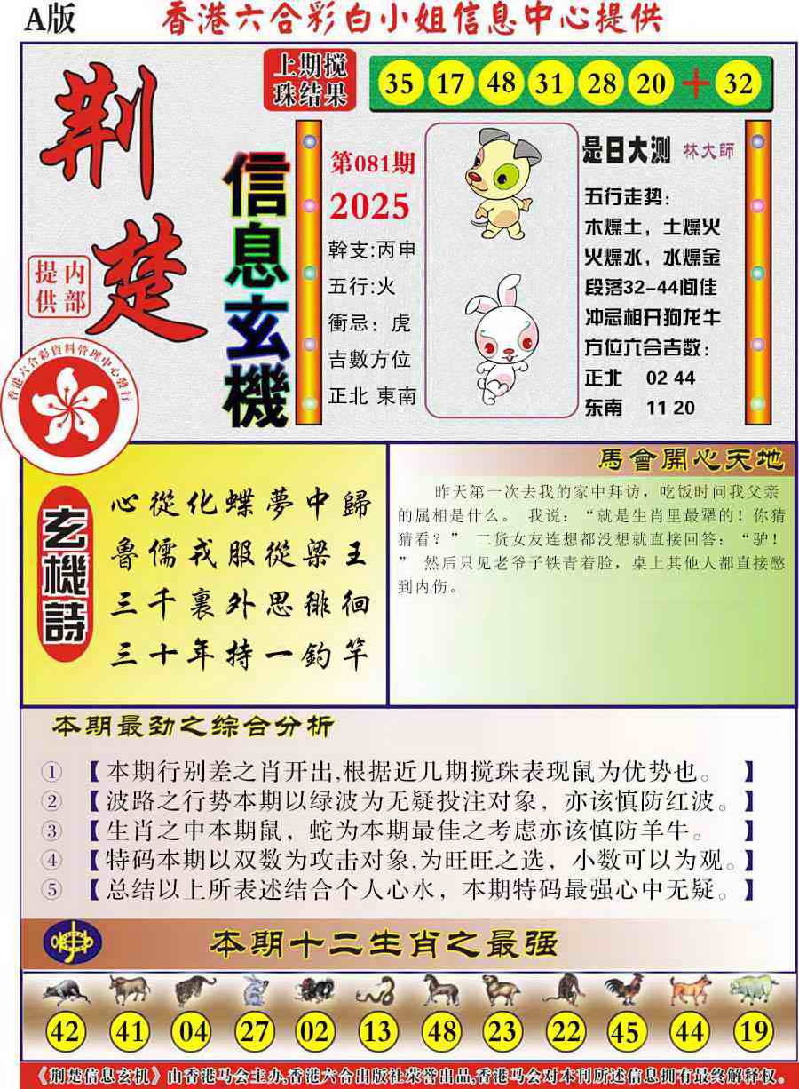 六合彩081期荆楚信息玄机A