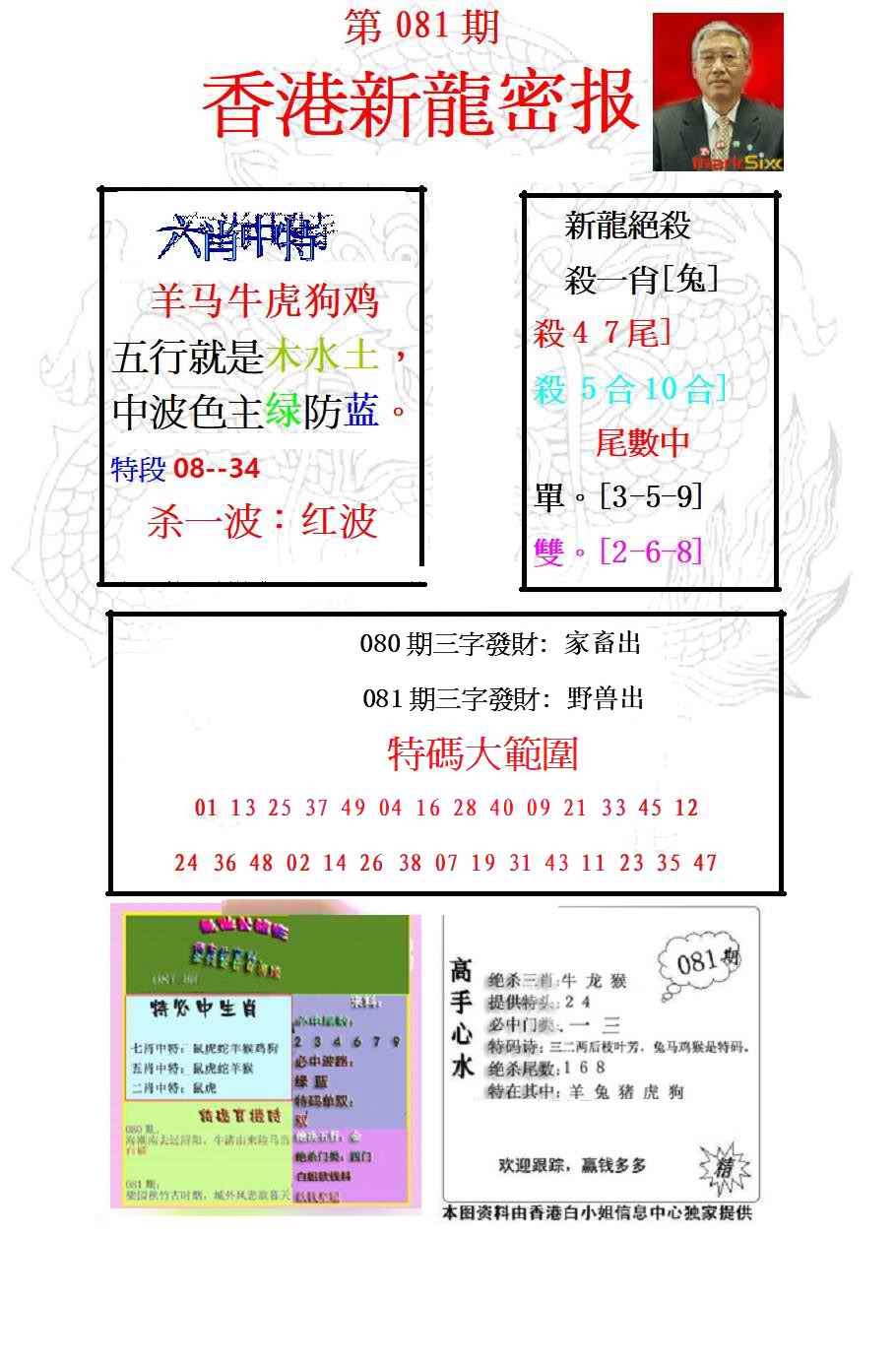 六合彩081期新龙密报