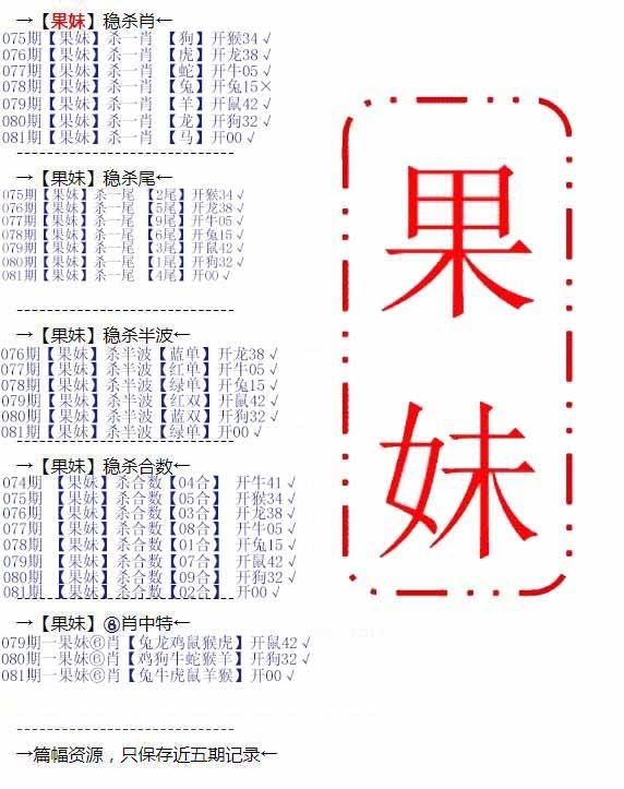 六合彩081期果妹心水