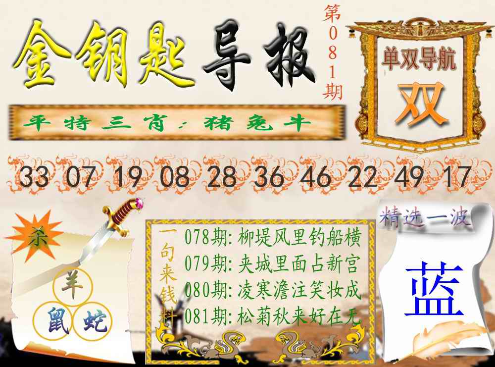 六合彩081期金钥匙导报
