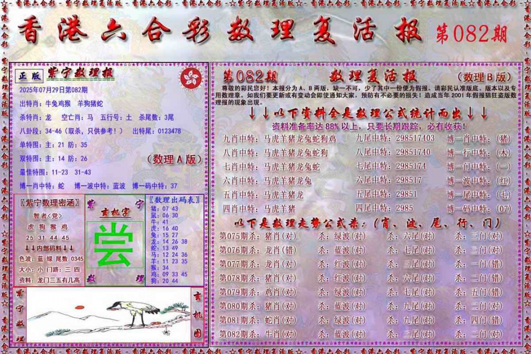六合彩082期数理复活报