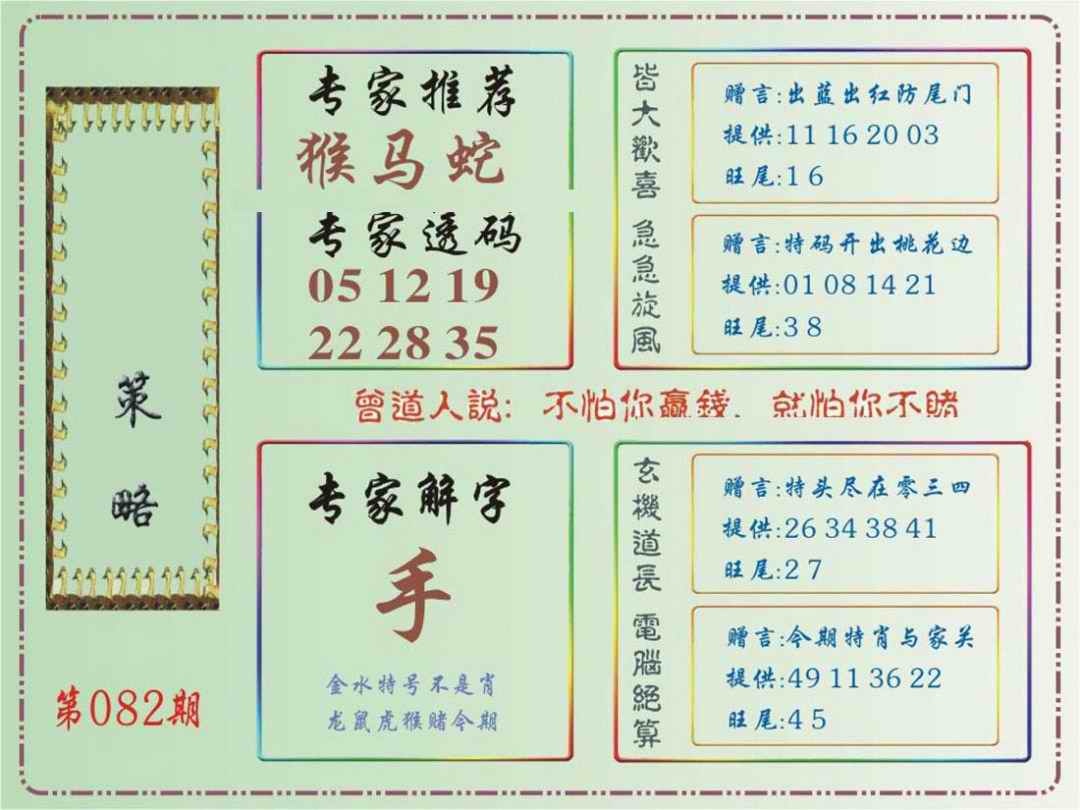 六合彩082期马经策略
