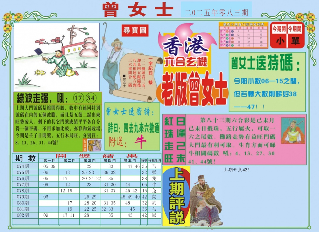 六合彩083期老版曾女士A