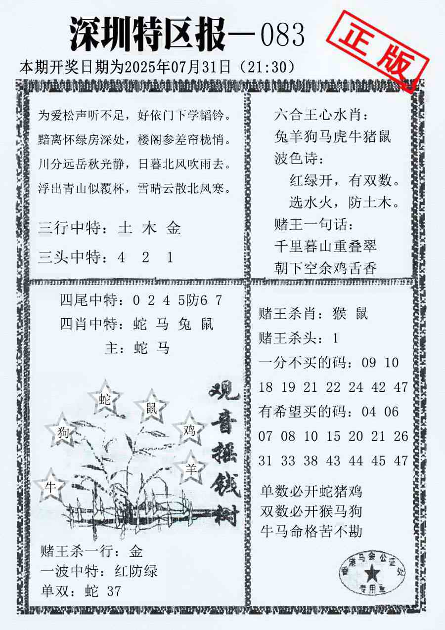 六合彩083期深圳特区报A