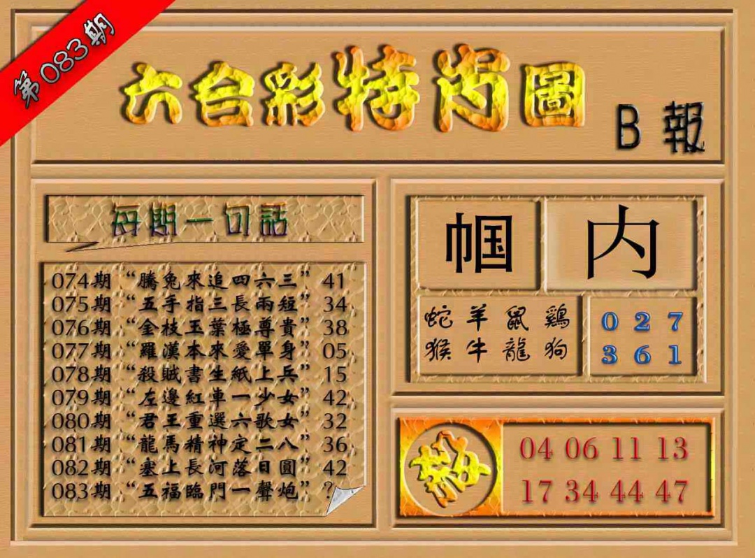 六合彩083期六合彩特肖图（B报）