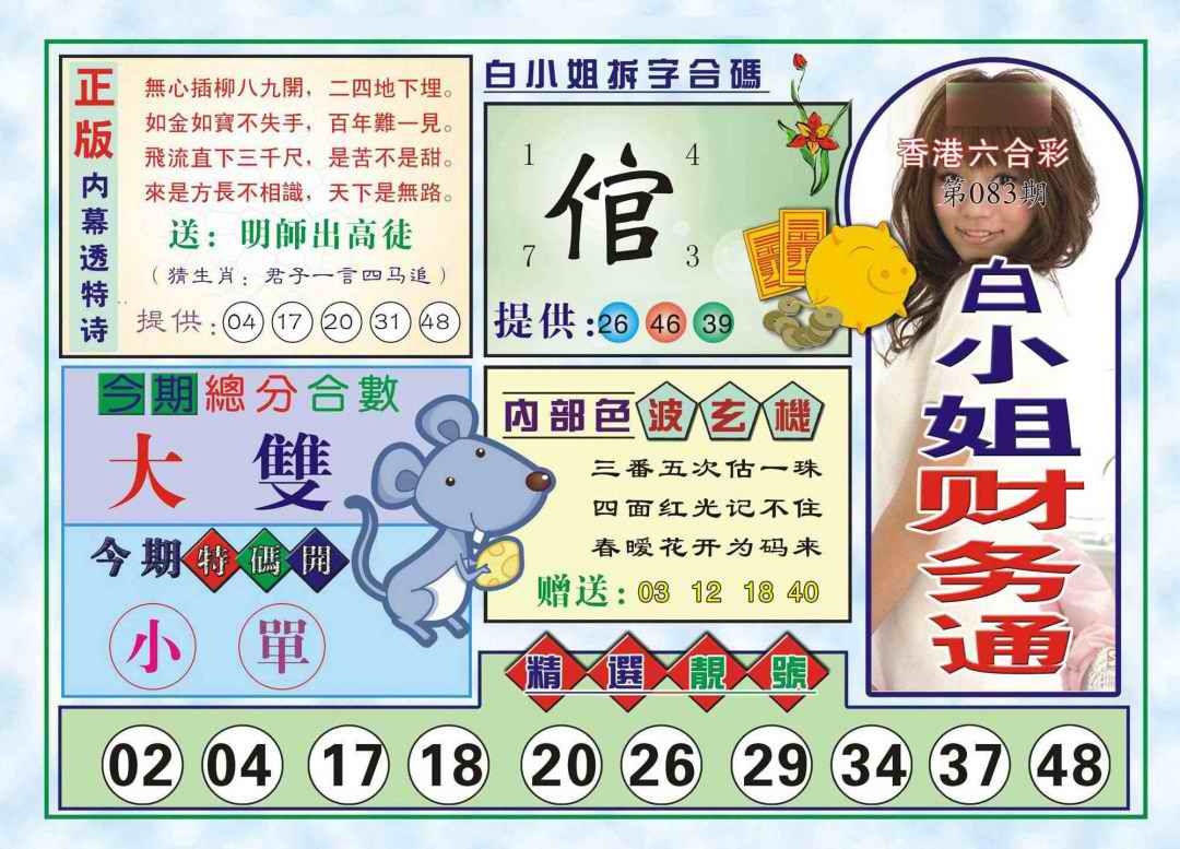 六合彩083期白小姐财务通(新图)
