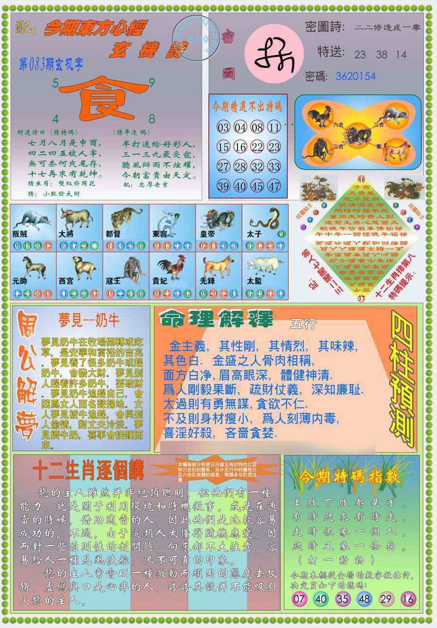 六合彩083期(新版)东方心经B