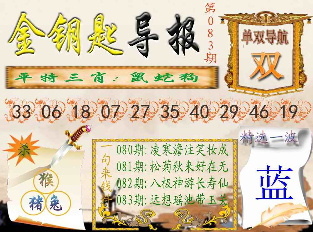 六合彩083期金钥匙导报