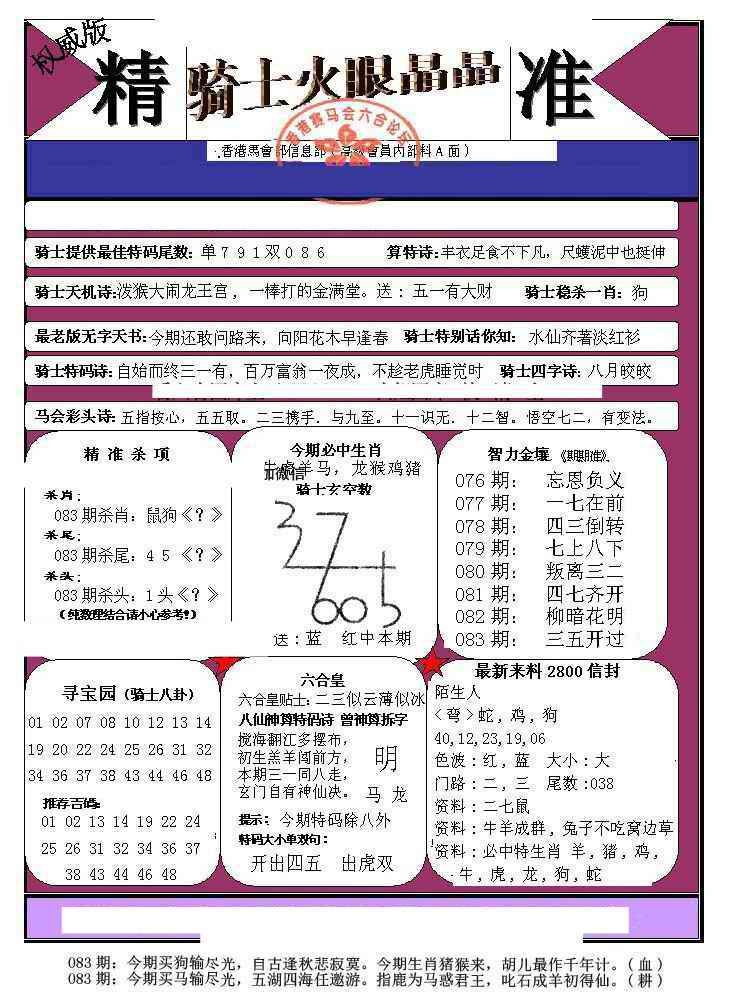 六合彩083期骑士火眼晶晶（正）