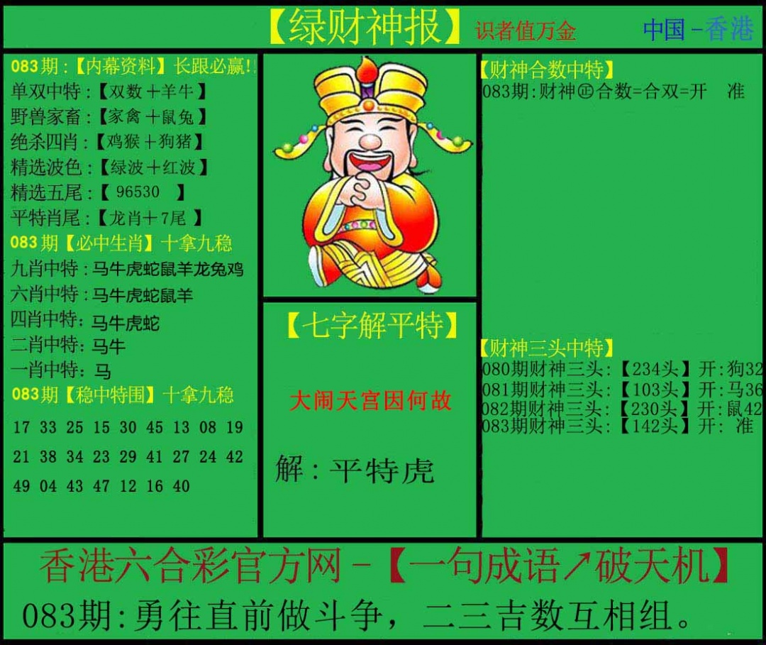 六合彩083期绿财神