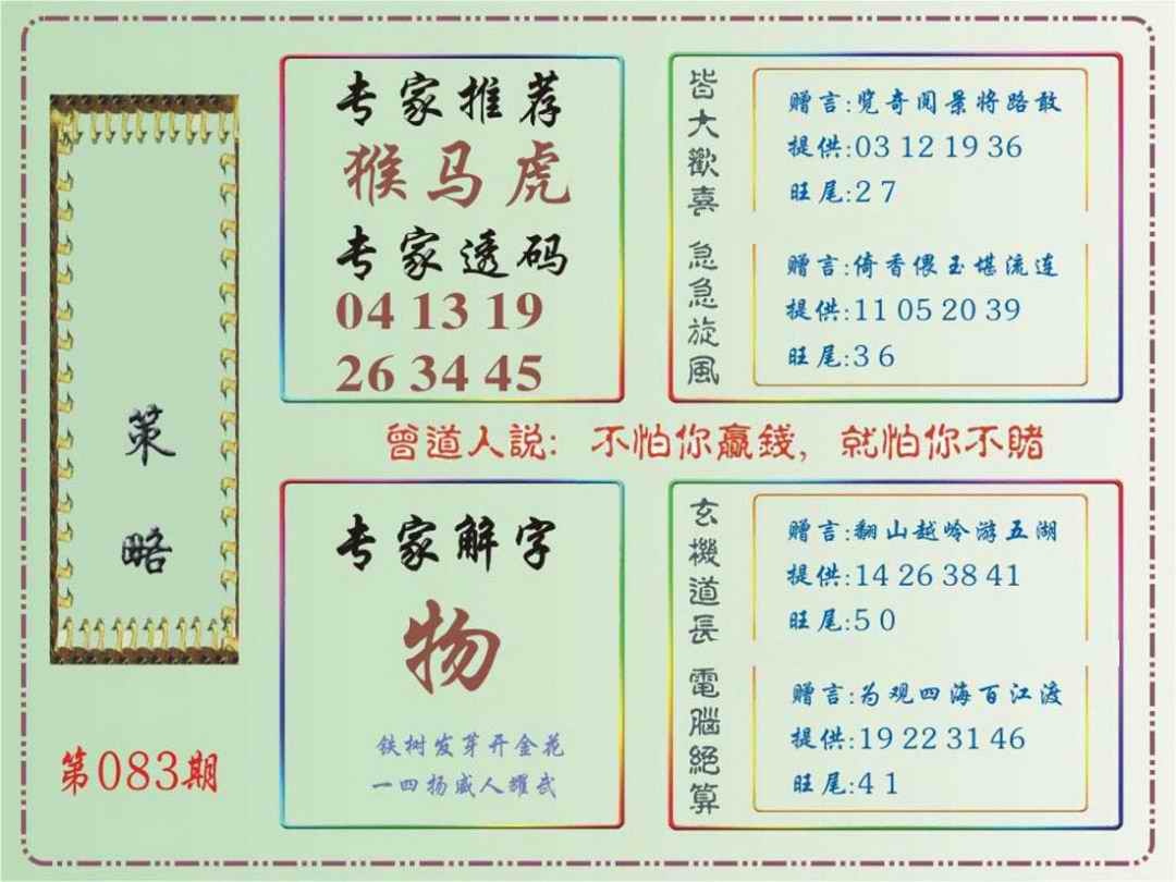 六合彩083期马经策略