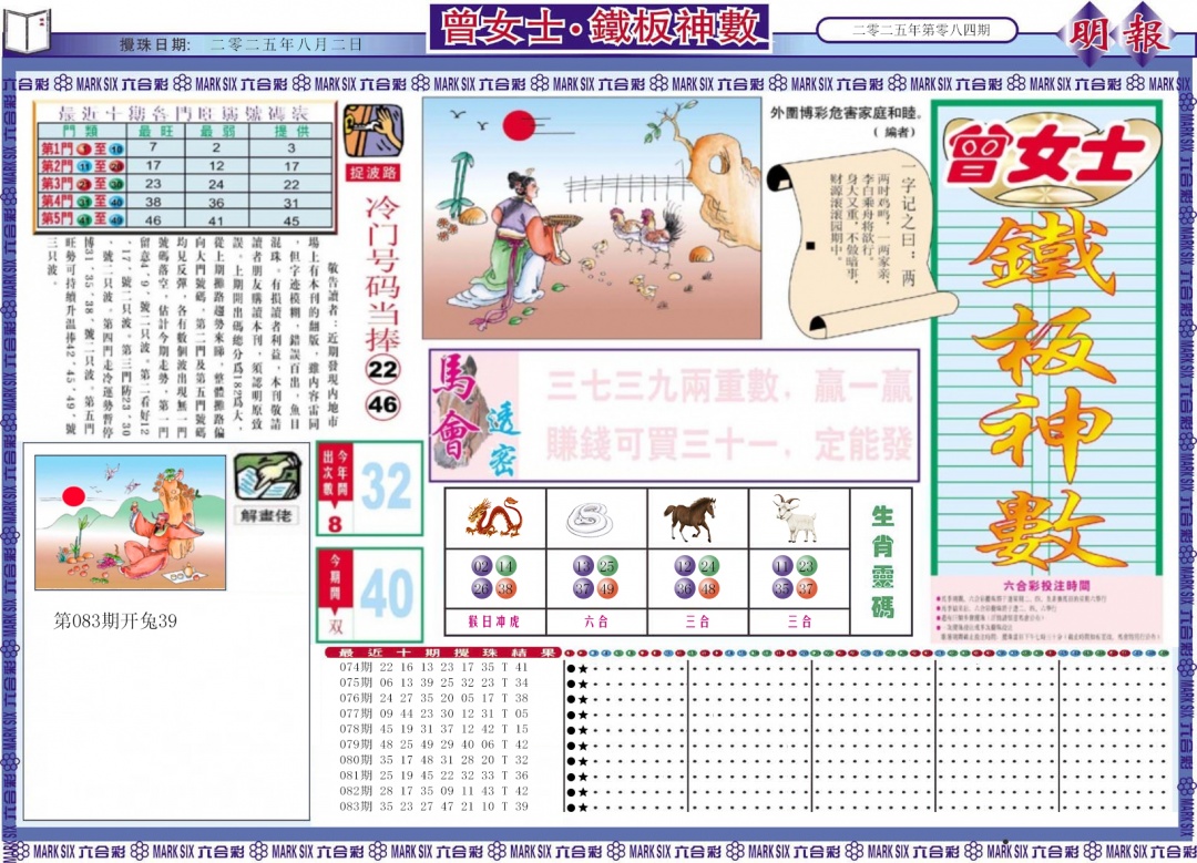 六合彩084期曾女士铁板神数A