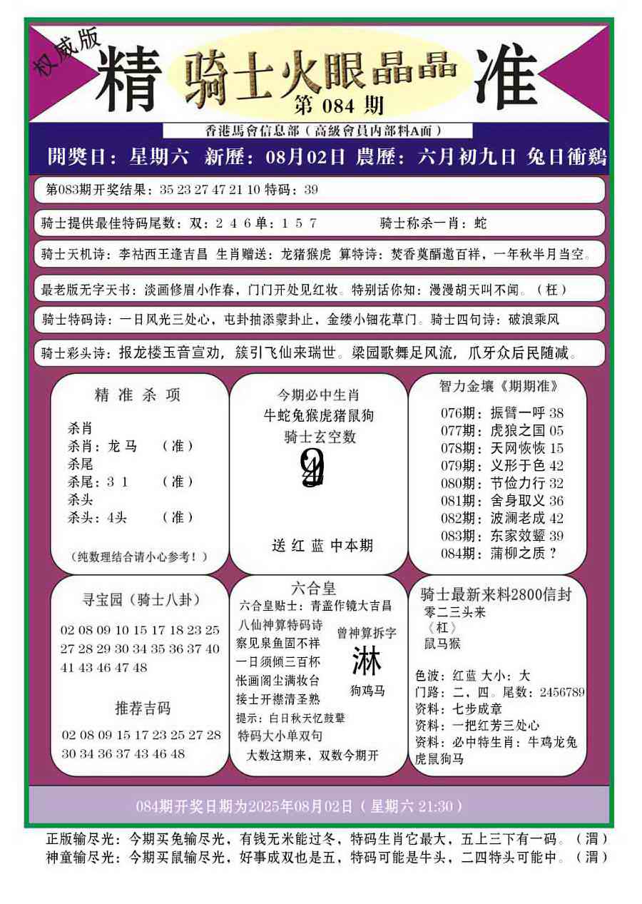 六合彩084期骑士火眼晶晶a