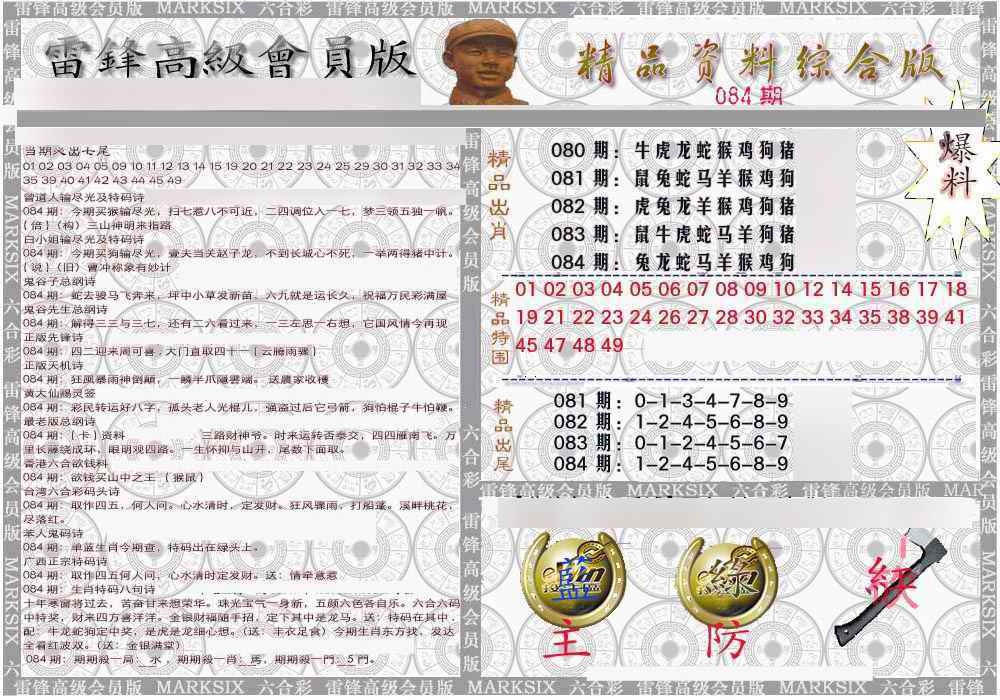 六合彩084期雷锋资料综合版