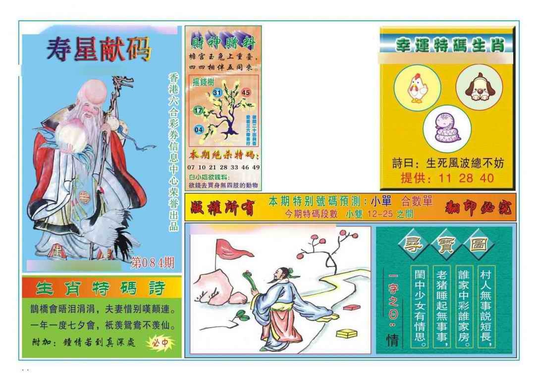 六合彩084期寿星献码
