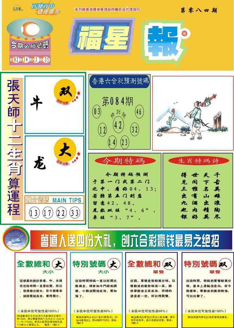六合彩084期福星报