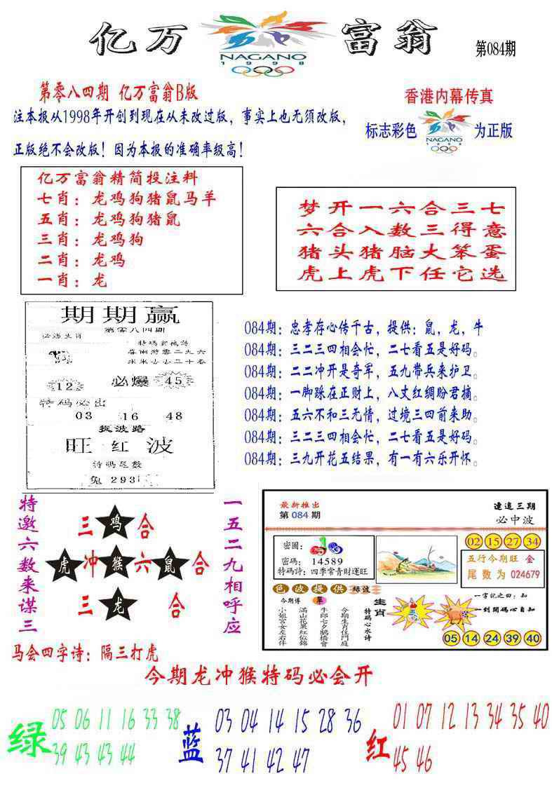 六合彩084期亿万富翁B