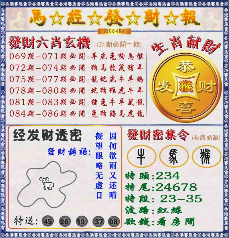 六合彩084期马经发财报（荐）