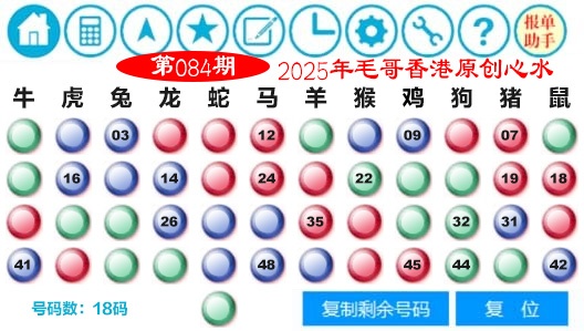 六合彩084期毛哥心水