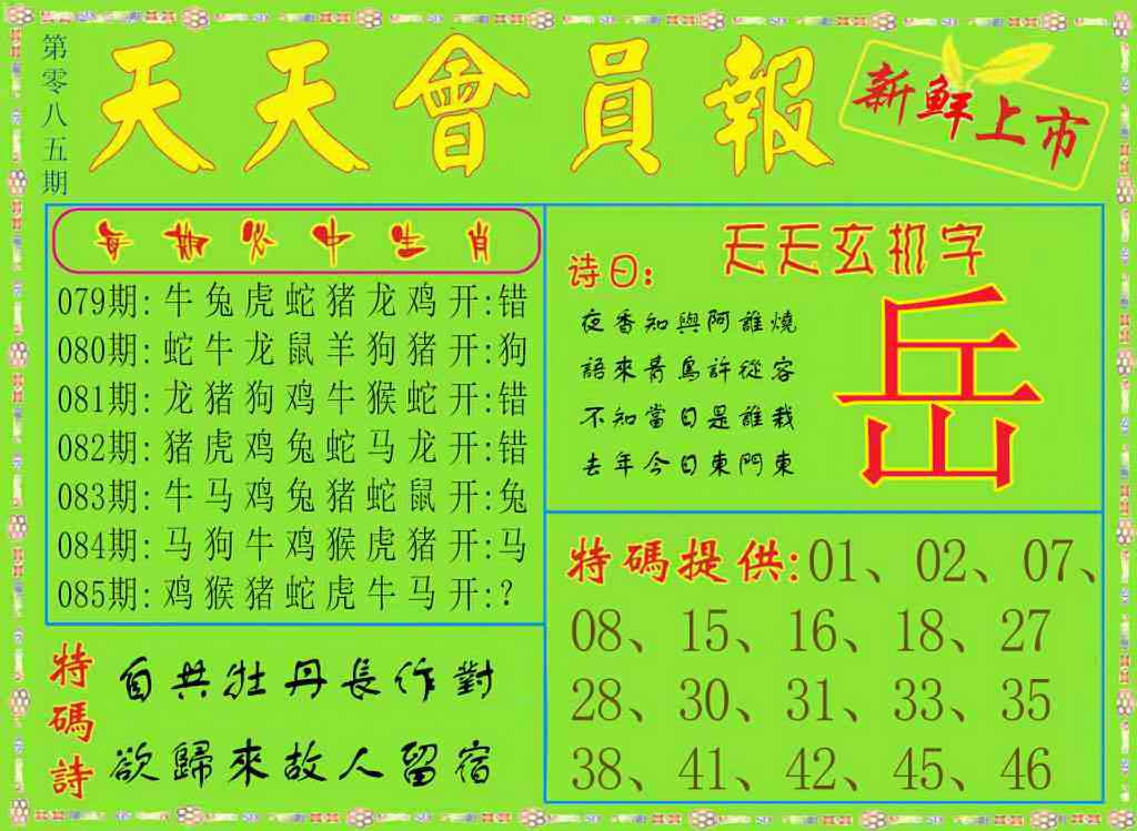 六合彩085期天天会员报