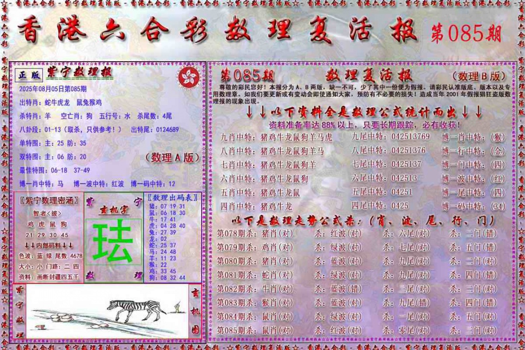 六合彩085期数理复活报