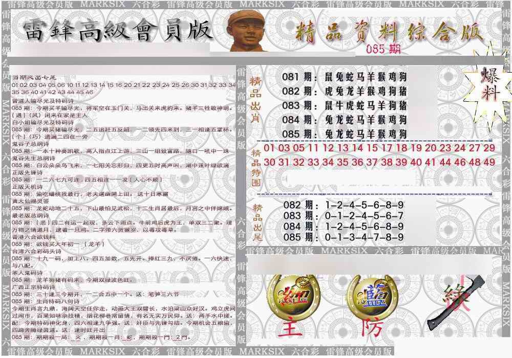 六合彩085期雷锋资料综合版