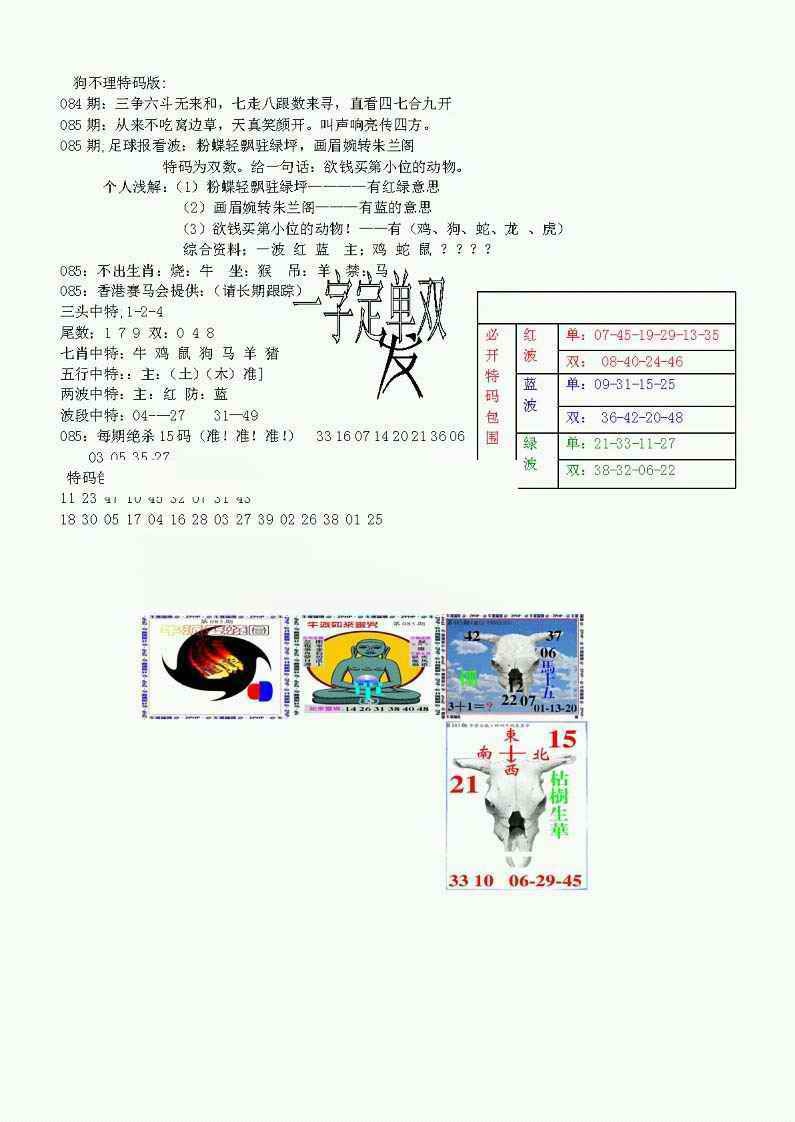 六合彩085期狗不理特码报