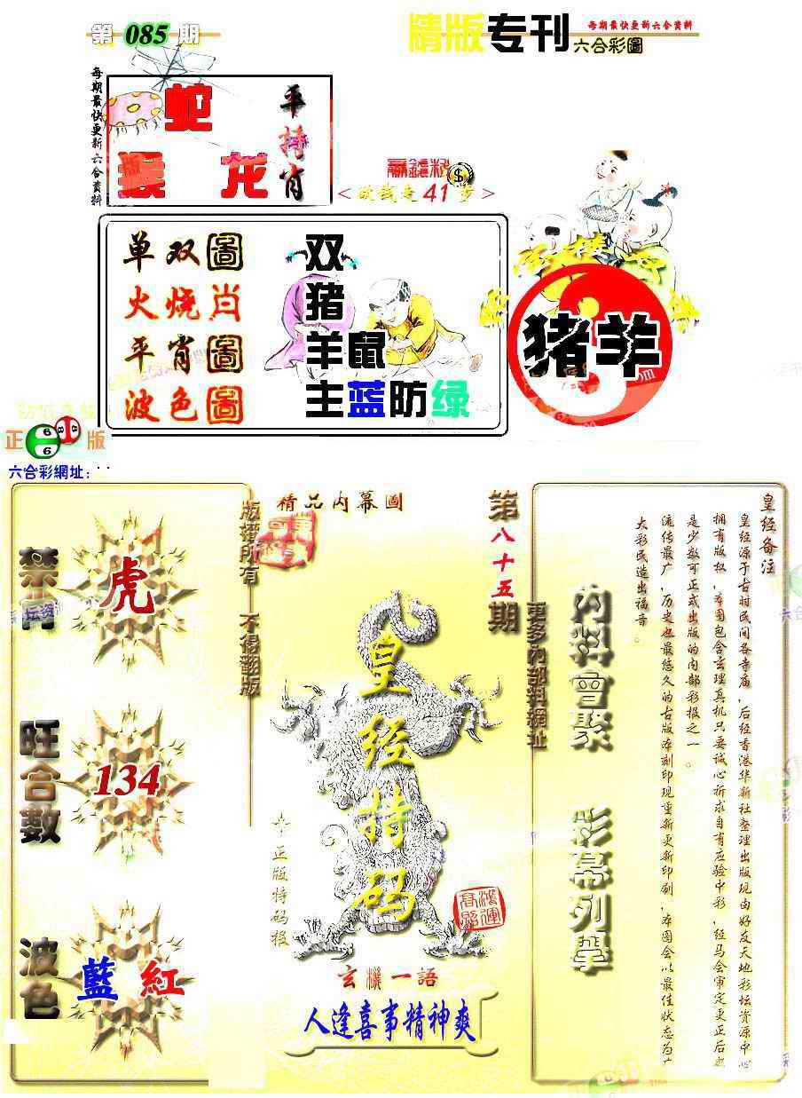 六合彩085期精版专刊