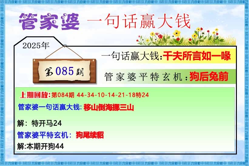 六合彩085期管家婆一句话赢大钱