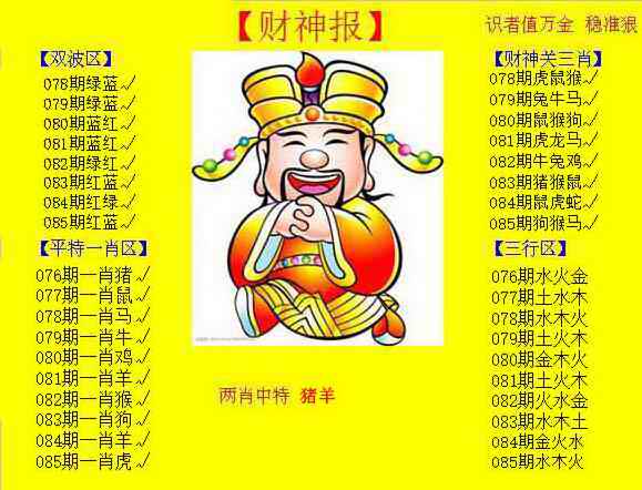 六合彩085期黄色财神报