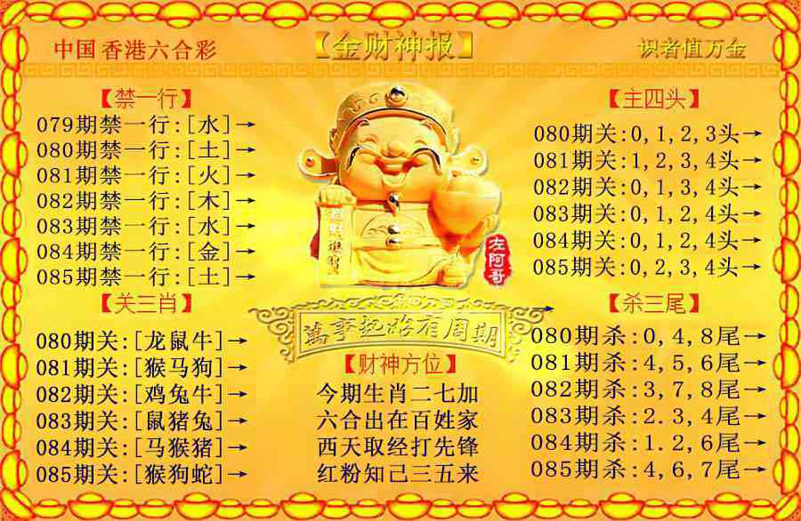 六合彩085期金财神