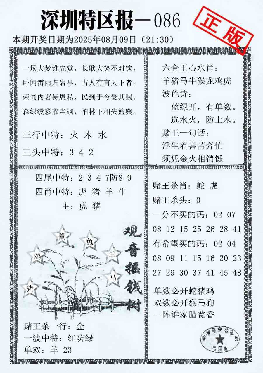 六合彩086期深圳特区报A