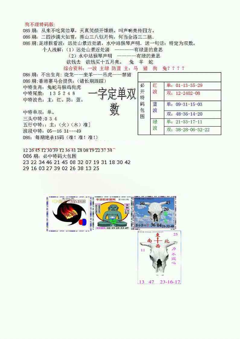 六合彩086期狗不理特码报