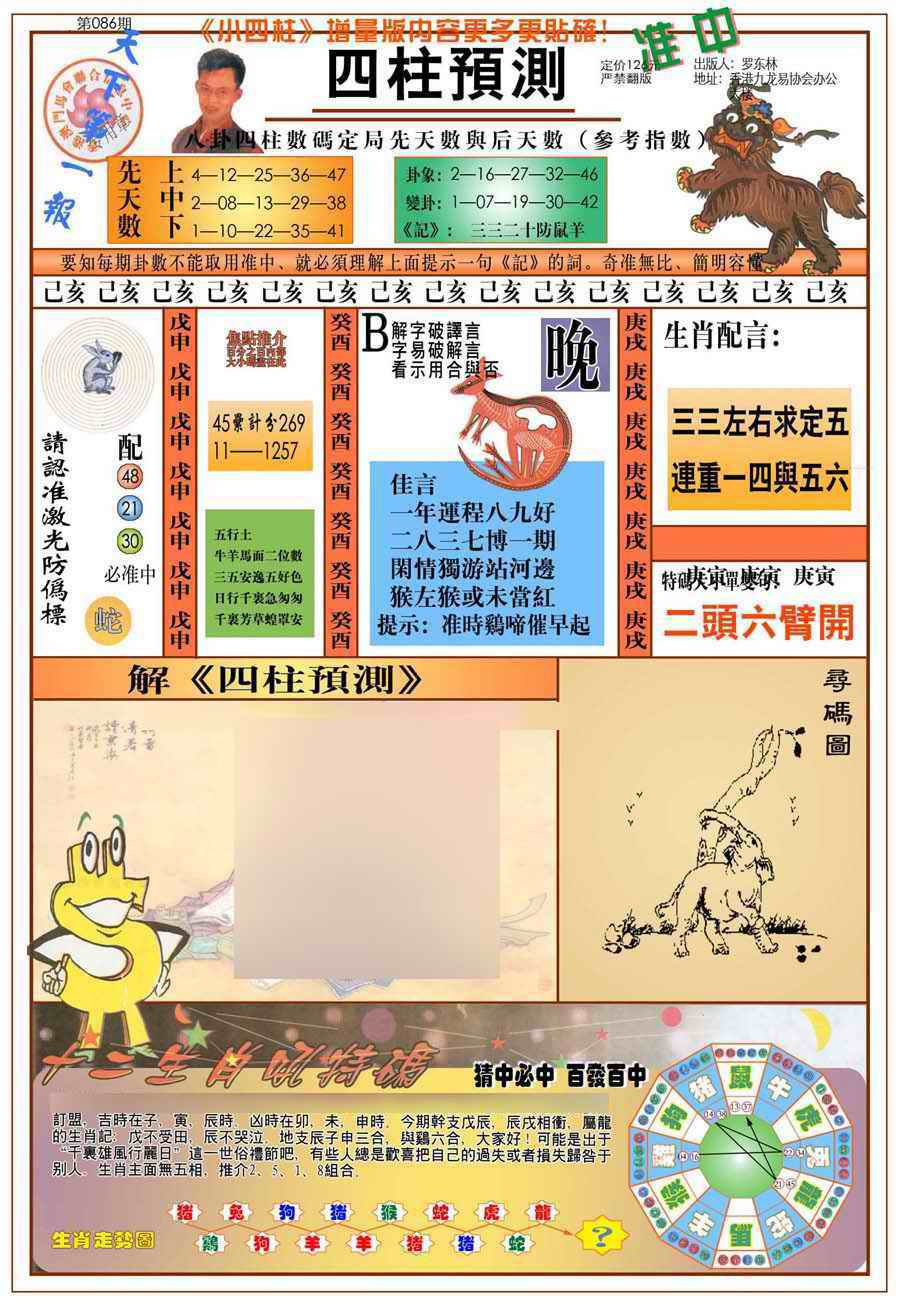 六合彩086期(新版)四柱预测A