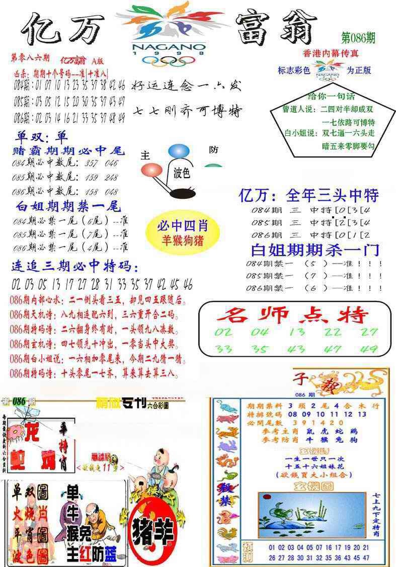 六合彩086期亿万富翁A