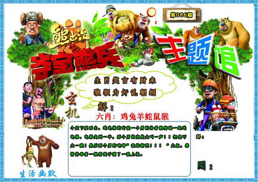 六合彩086期熊出没生活幽默2