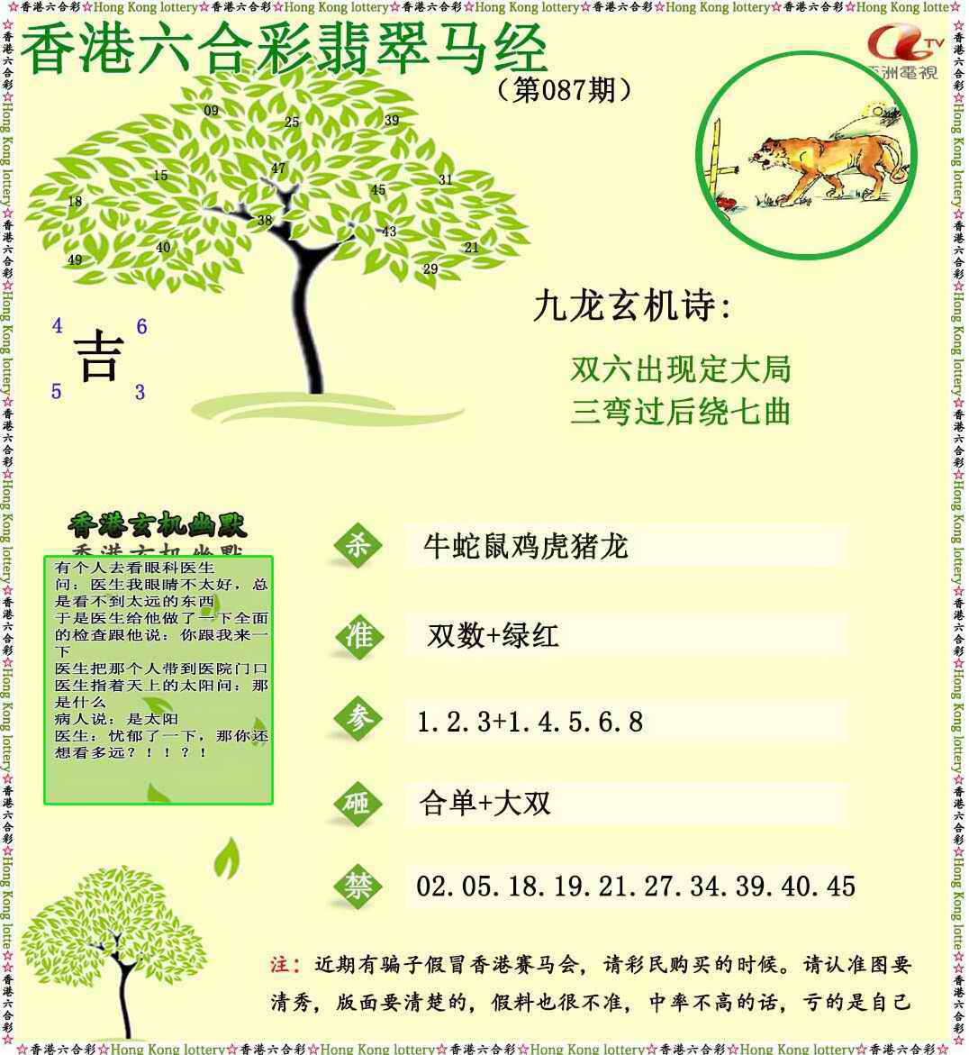 六合彩087期翡翠马经