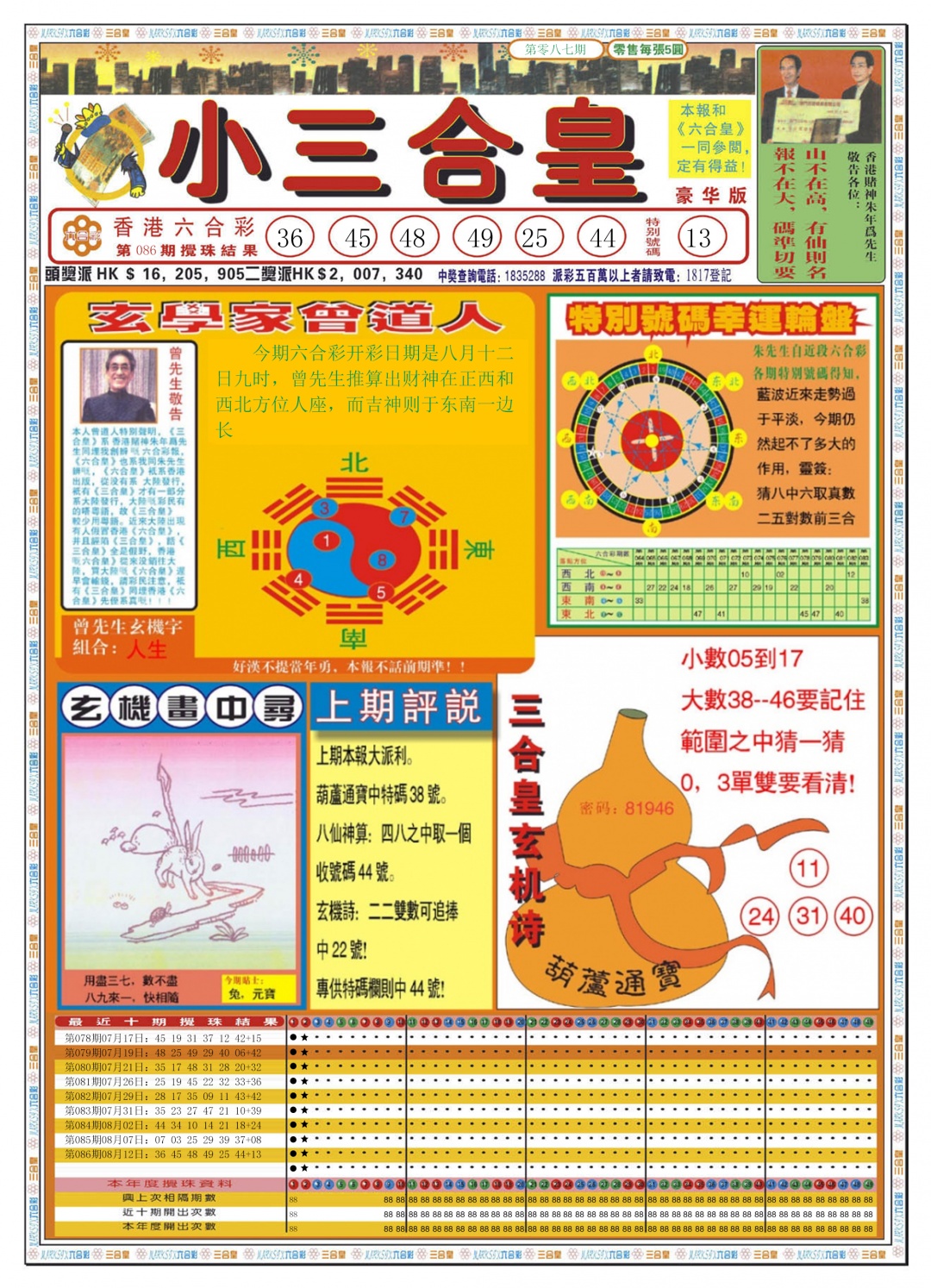 六合彩087期小三合皇A