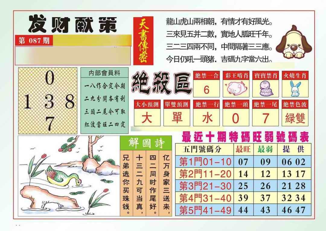 六合彩087期发财献策