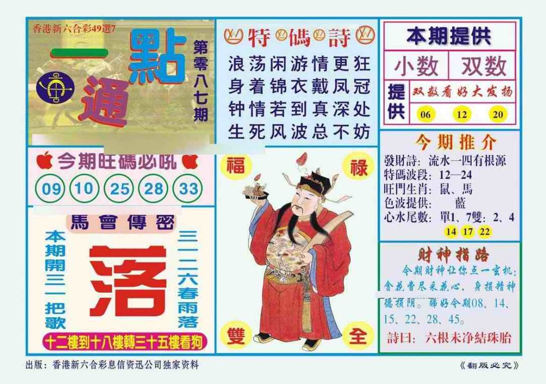 六合彩087期一点通（新图）